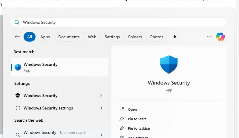 ค้นหา Windows Security จากเมนู Start